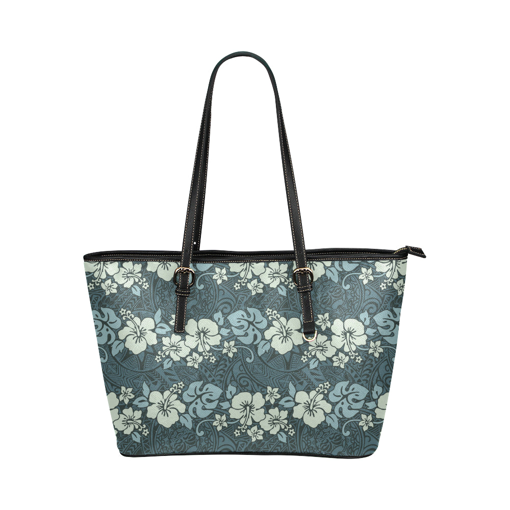 Flower Hawaiian Hibiscus Style Print Pattern Leather Tote Bag