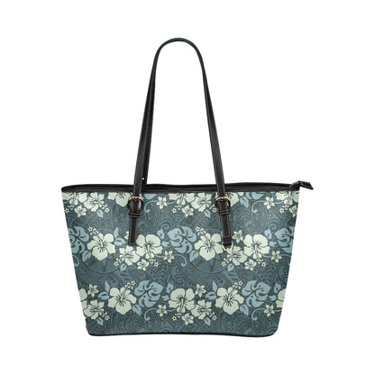 Flower Hawaiian Hibiscus Style Print Pattern Leather Tote Bag