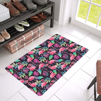 Flamingo Tropical leaves Neon Print Rubber Doormat