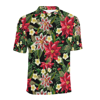 Poinsettia Pattern Print Design POT05 Men Polo Shirt