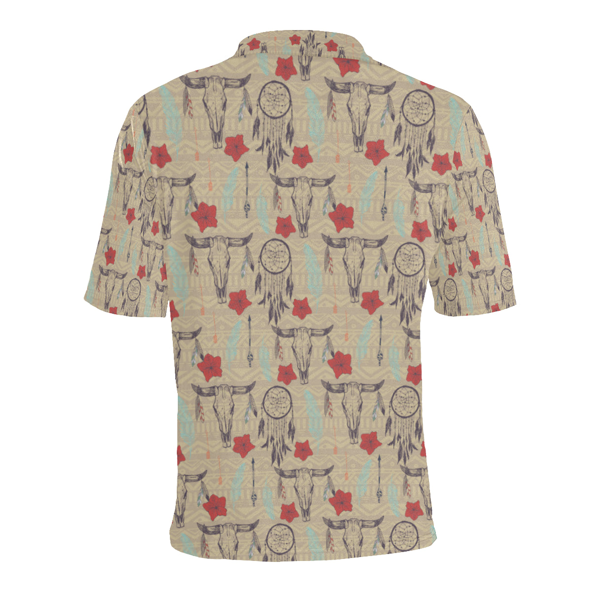 Native Buffalo Head Themed Design Print Men Polo Shirt