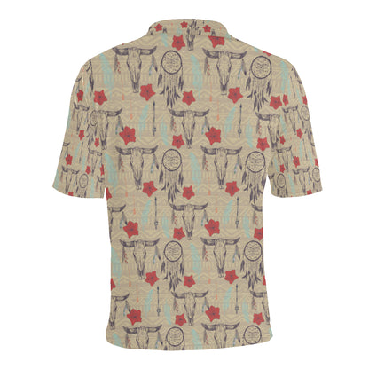 Native Buffalo Head Themed Design Print Men Polo Shirt