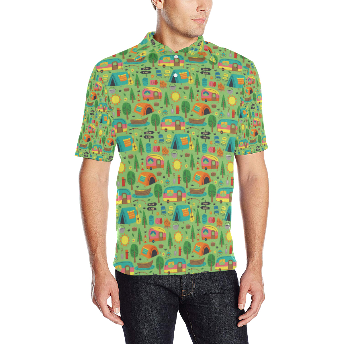 Camping Camper Pattern Print Design 04 Men Polo Shirt