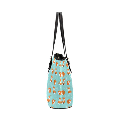 Fox Design Snow Print Pattern Leather Tote Bag