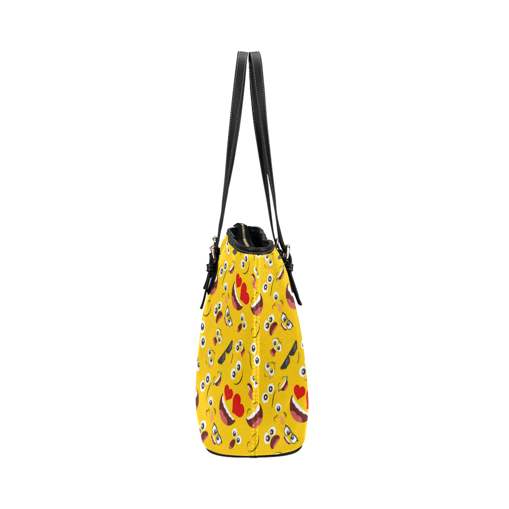 Emoji Face Print Pattern Leather Tote Bag