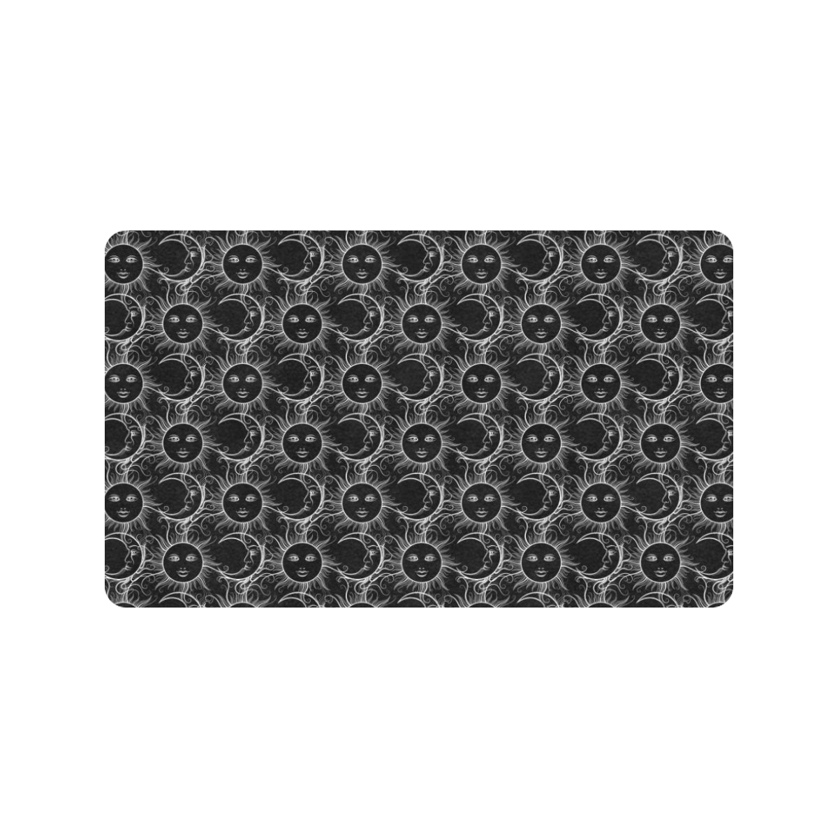 Sun Moon White Design Themed Print Rubber Doormat