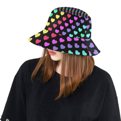 Heart Rainbow Pattern Print Design HE02 Unisex Bucket Hat