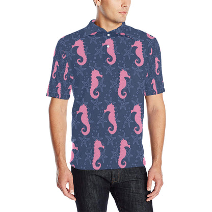 SeaHorse Pink Pattern Print Design 02 Men Polo Shirt
