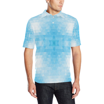 Geometric Blue Pattern Print Design 01 Men Polo Shirt