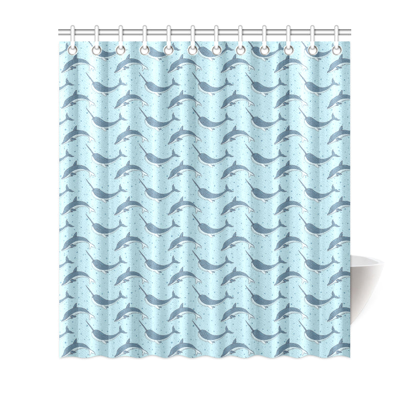 Narwhal Dolphin Print Shower Curtain