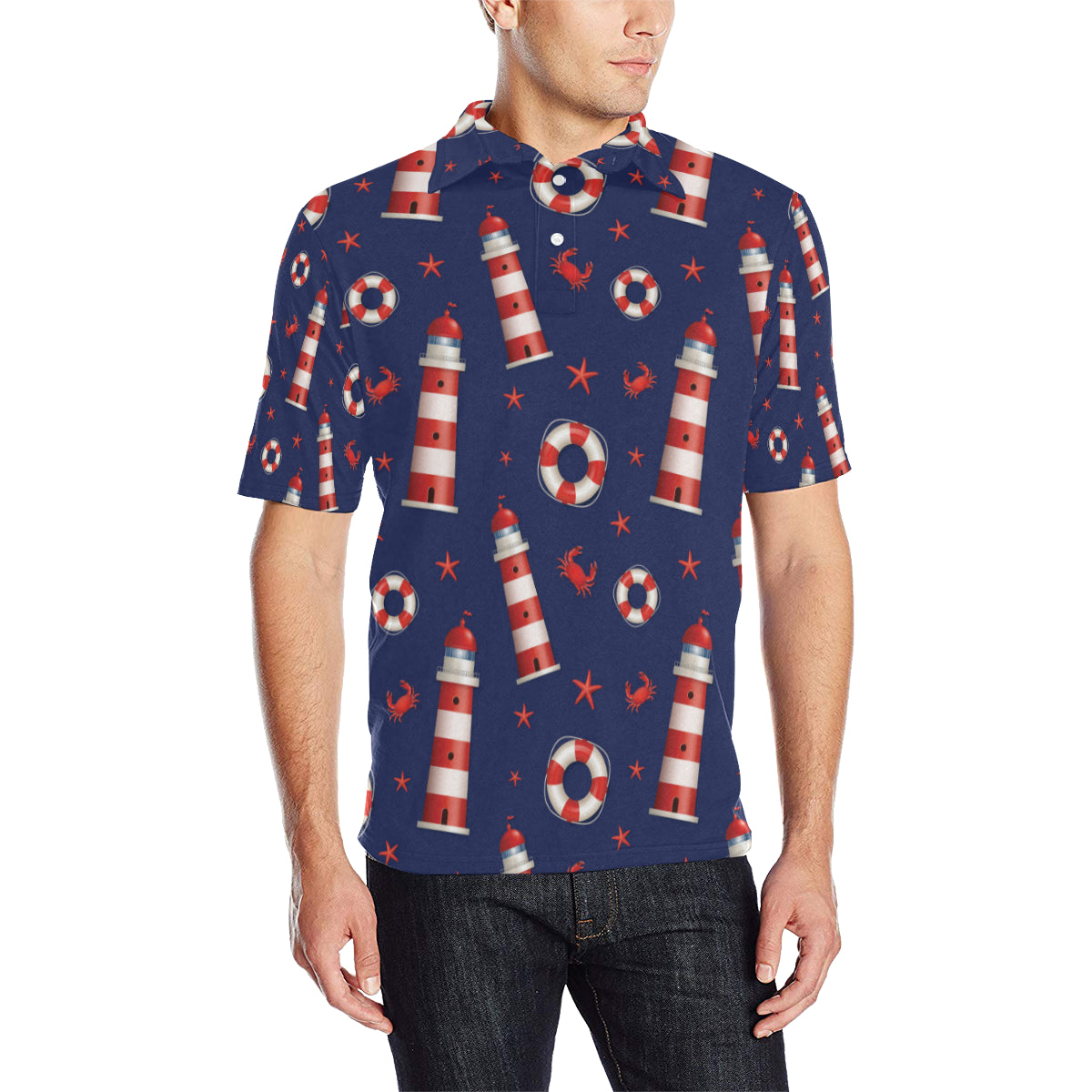 Nautical Pattern Print Design A03 Men Polo Shirt