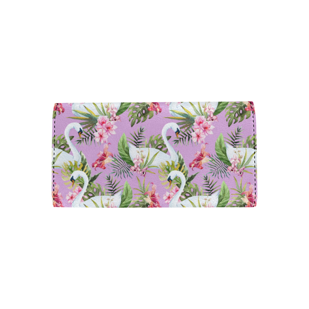 Swan with Flower Pattern Print Design 01 Women's Trifold Wallet