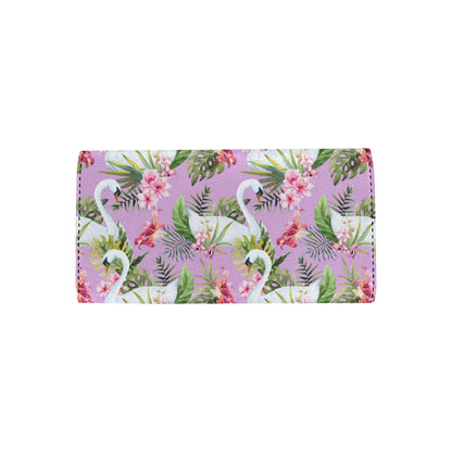 Swan with Flower Pattern Print Design 01 Women's Trifold Wallet