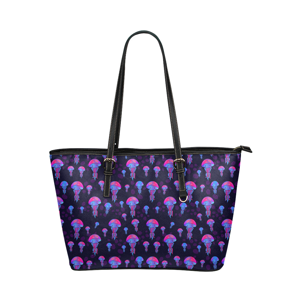 Jellyfish Neon Print Leather Tote Bag