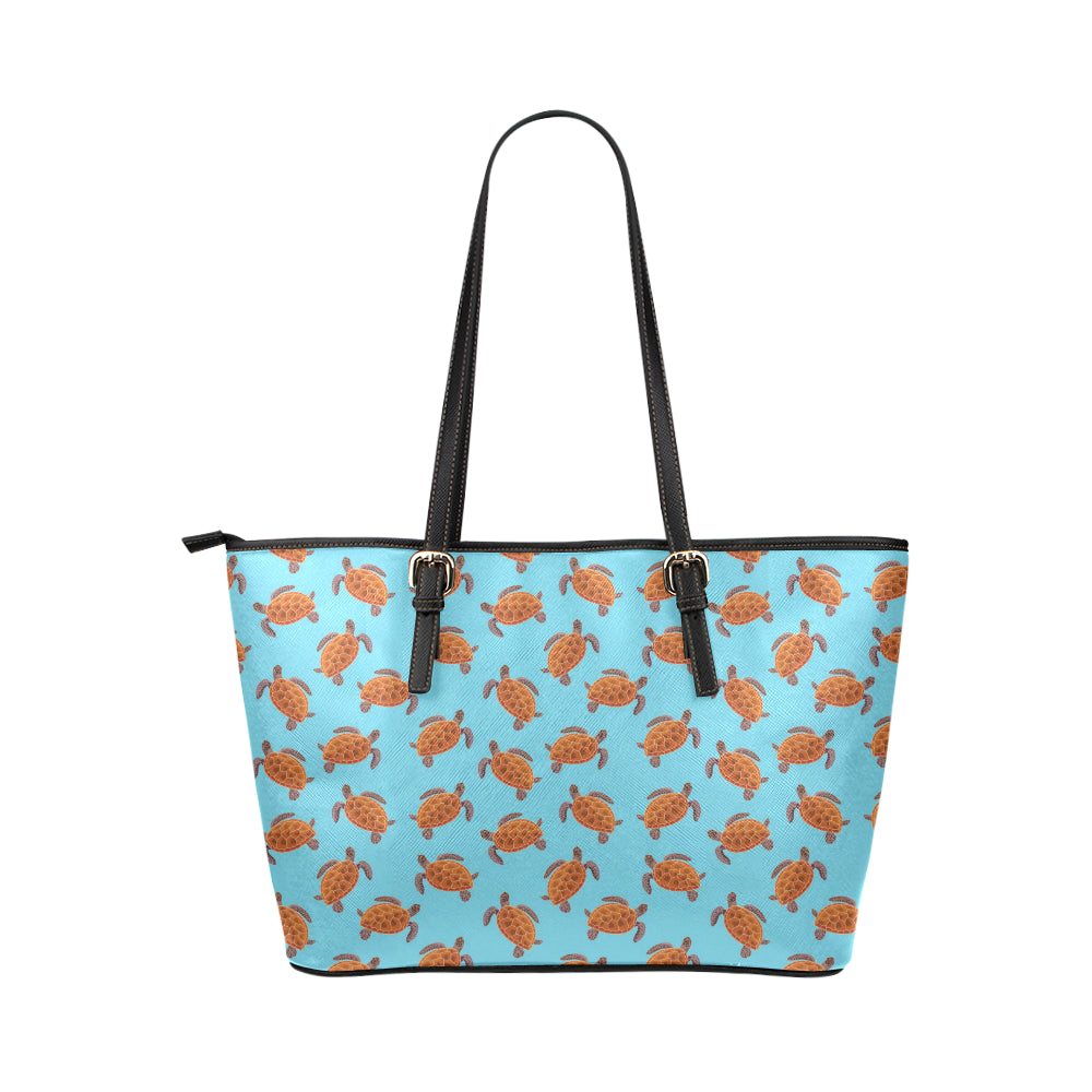 Brow Sea Turtle Print Pattern Leather Tote Bag
