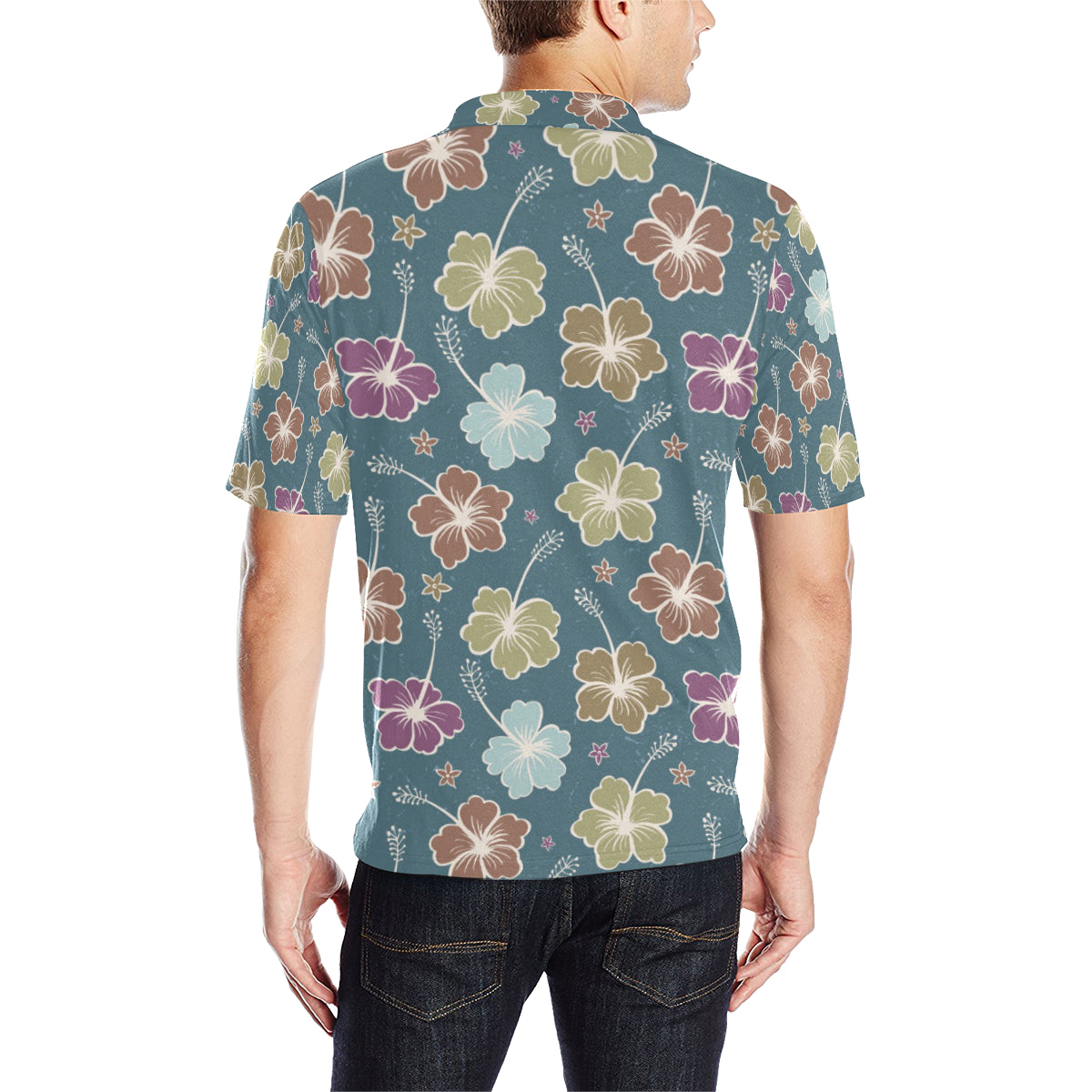 Hibiscus Pattern Print Design HB033 Men Polo Shirt
