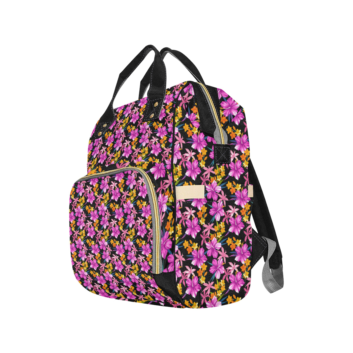 Tropical Folower Pink Hibiscus Print Diaper Bag Backpack