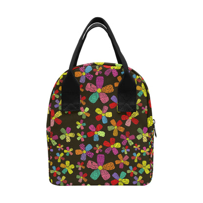 Flower Power Colorful Print Pattern Insulated Lunch Bag