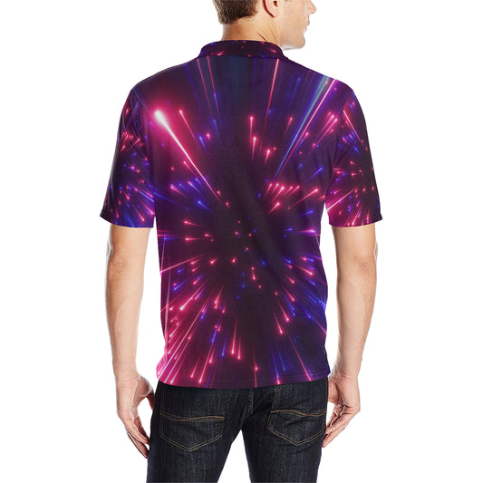 Celestial Purple Blue Neon Speed Light Men Polo Shirt