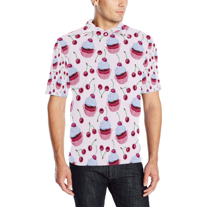 Cherry Cupcake Pink Pattern Men Polo Shirt