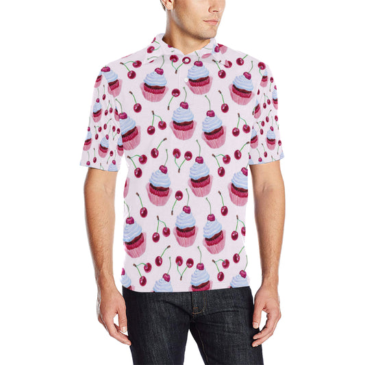 Cherry Cupcake Pink Pattern Men Polo Shirt