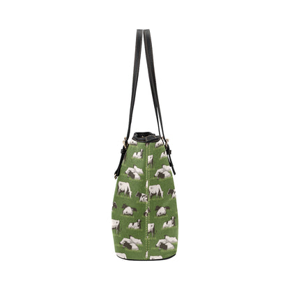Cow on Grass Print Pattern Leather Tote Bag
