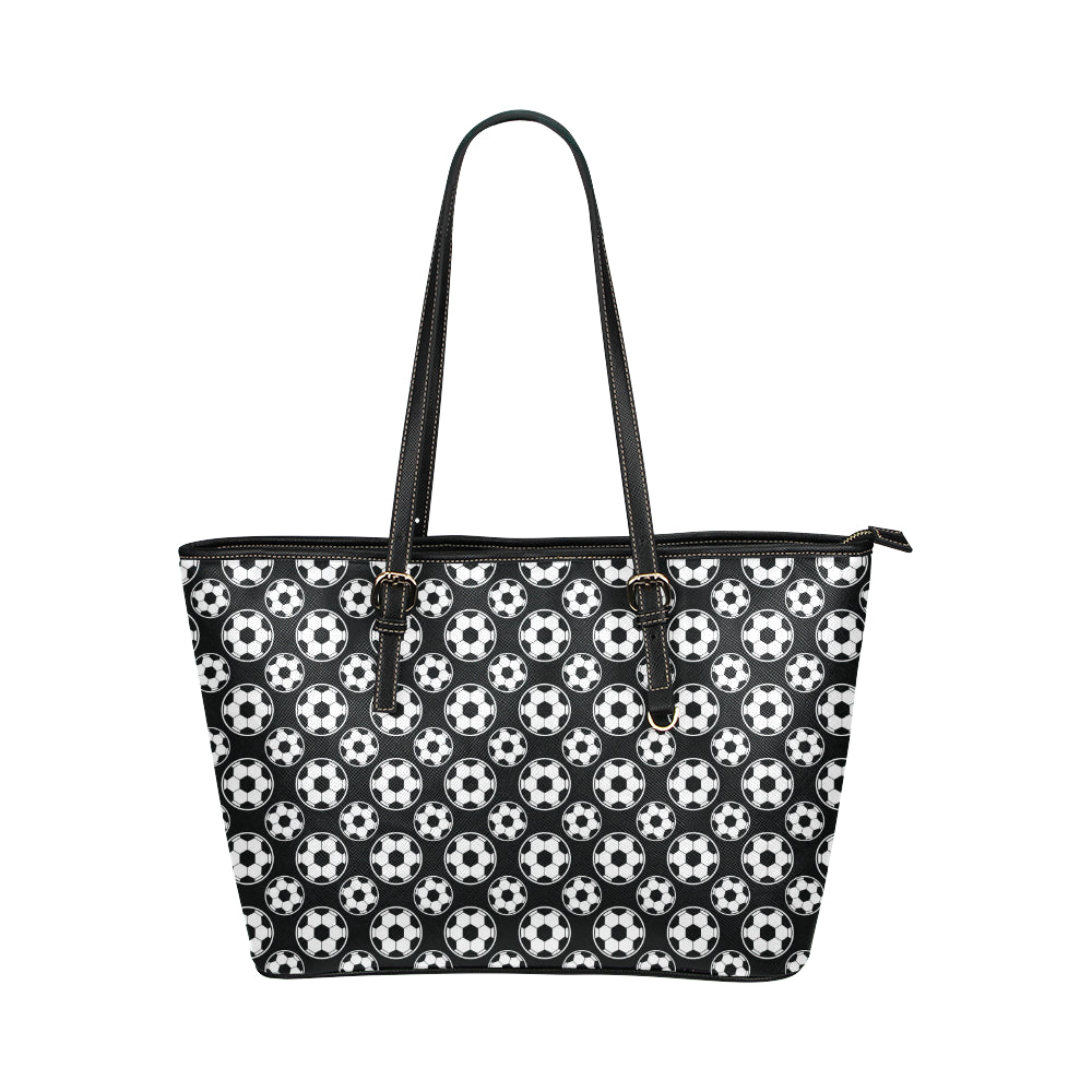 Soccer Ball Black Print Pattern Leather Tote Bag