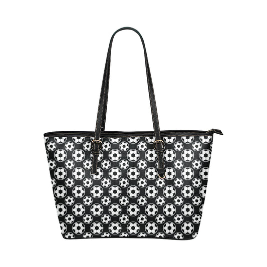 Soccer Ball Black Print Pattern Leather Tote Bag