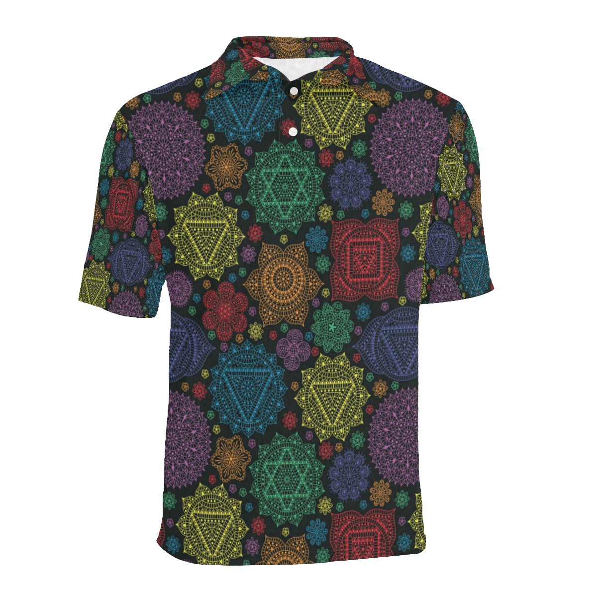 Chakra Mandala Print Pattern Men Polo Shirt