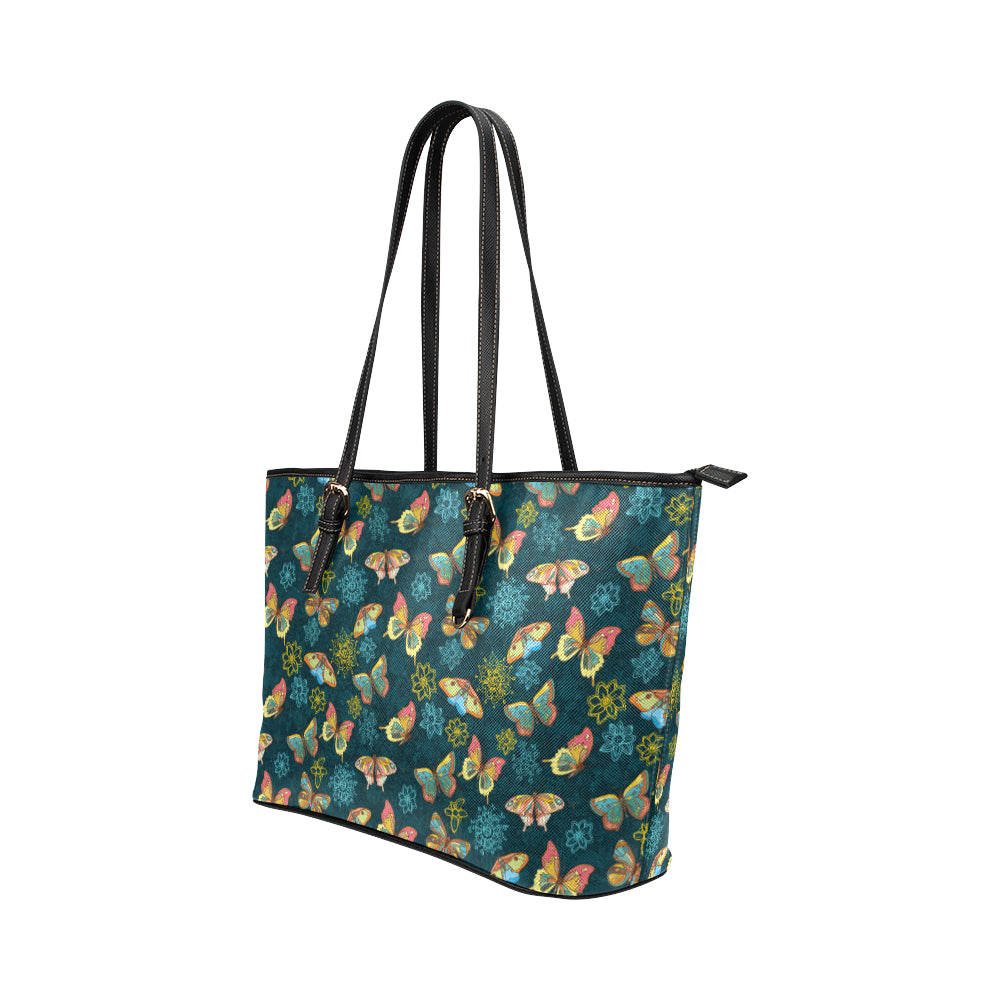 Butterfly Hand Draw Print Pattern Leather Tote Bag