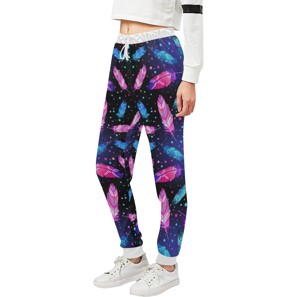 Feather Colorful Boho Design Print Unisex Sweatpants