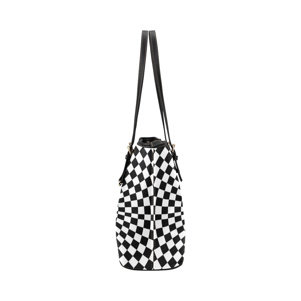 Checkered Flag Optical illusion Leather Tote Bag