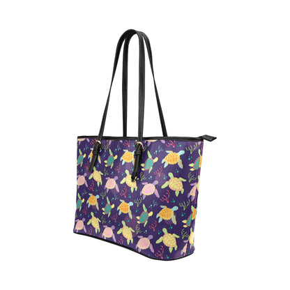Sea Turtle Color Smile Leather Tote Bag