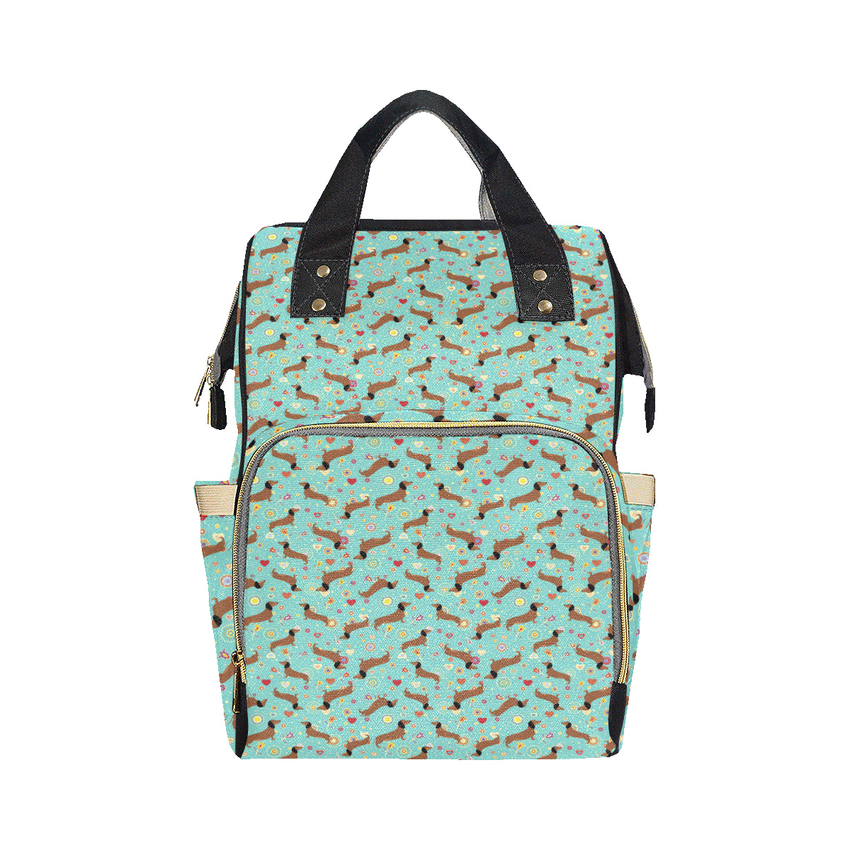 Dachshund with Floral Print Pattern Diaper Bag Backpack