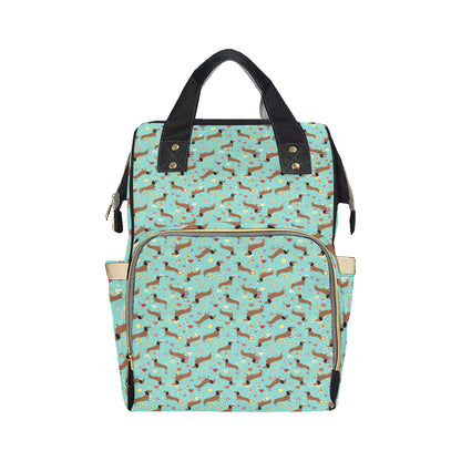 Dachshund with Floral Print Pattern Diaper Bag Backpack