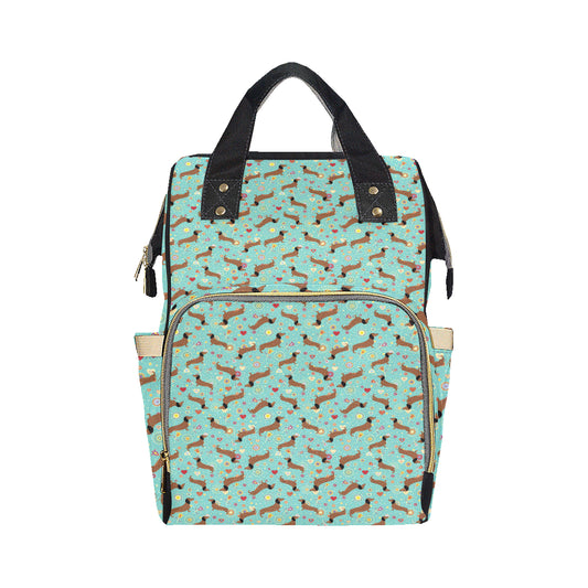 Dachshund with Floral Print Pattern Diaper Bag Backpack