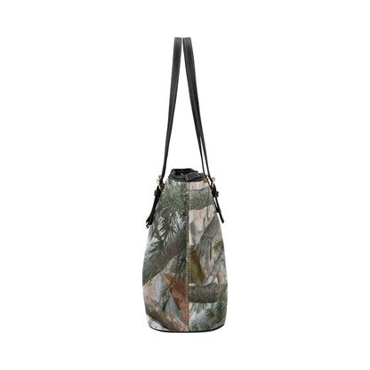 Camo Realistic Tree Forest Pattern Leather Tote Bag