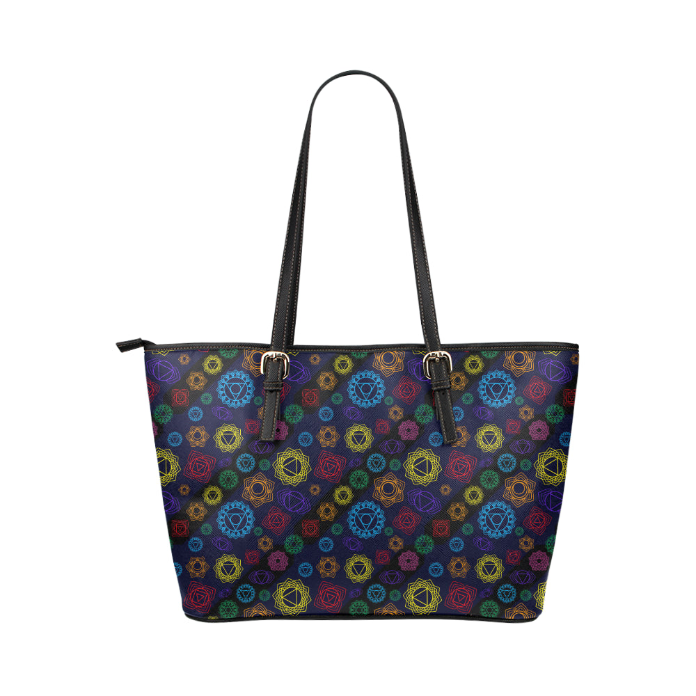 Chakra Colorful Print Pattern Leather Tote Bag