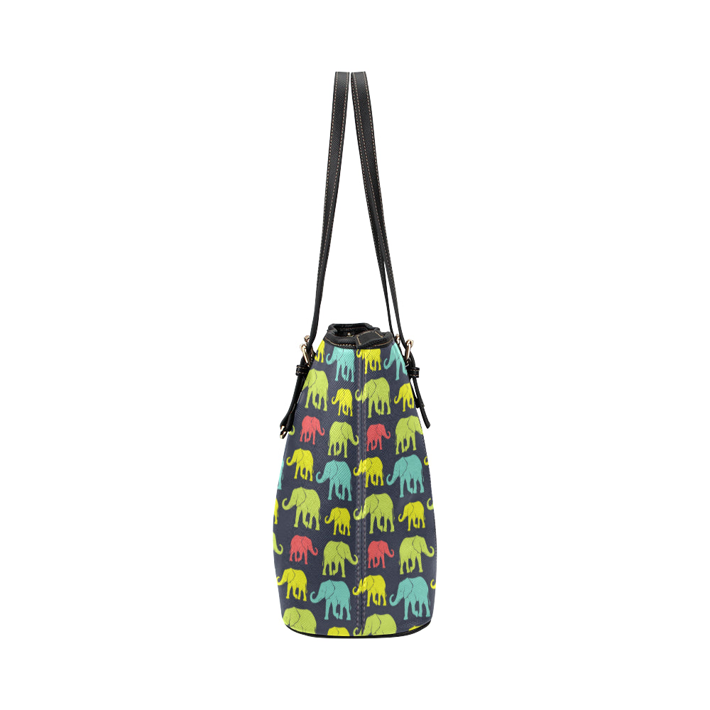 Elephant Neon Color Print Pattern Leather Tote Bag