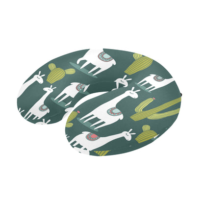 Llama Cactus Pattern Print Design 02 U-Shaped Travel Neck Pillow