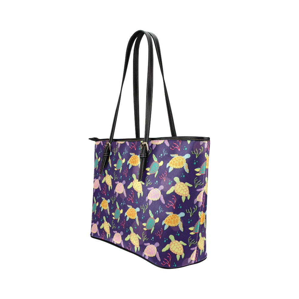 Sea Turtle Color Smile Leather Tote Bag