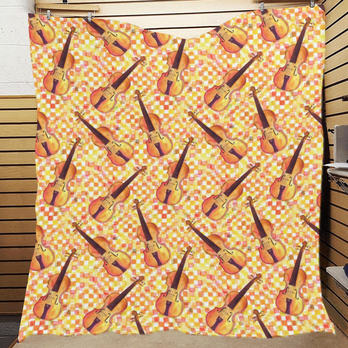 Violin Pattern Print Design 03 Premium Quilt