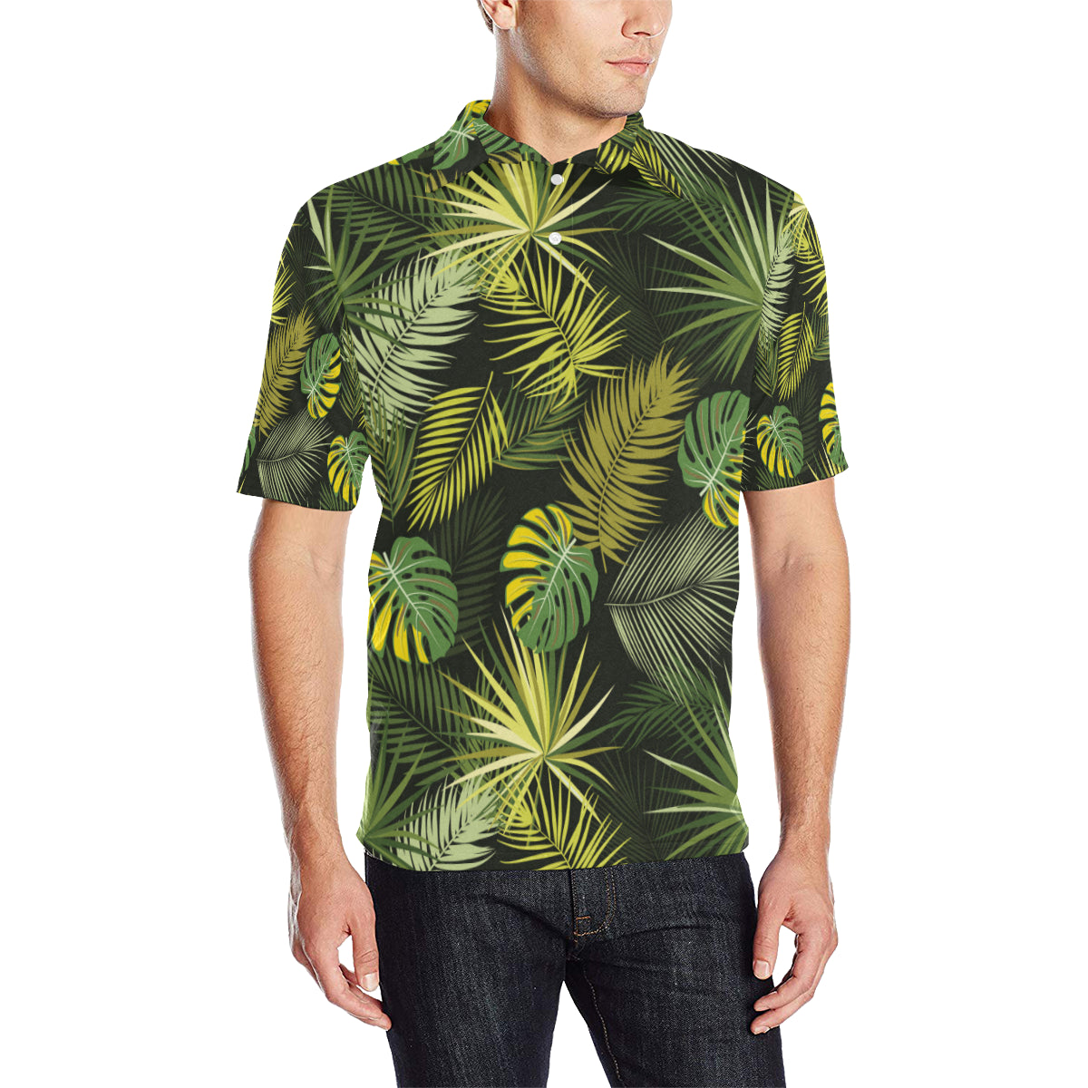 Palm Leaf Pattern Print Design A05 Men Polo Shirt