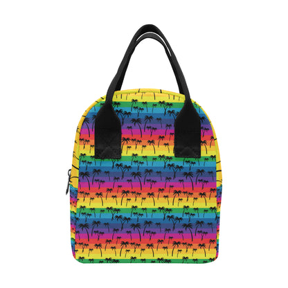 Palm Tree Rainbow Themed Print Insulated Lunch Bag