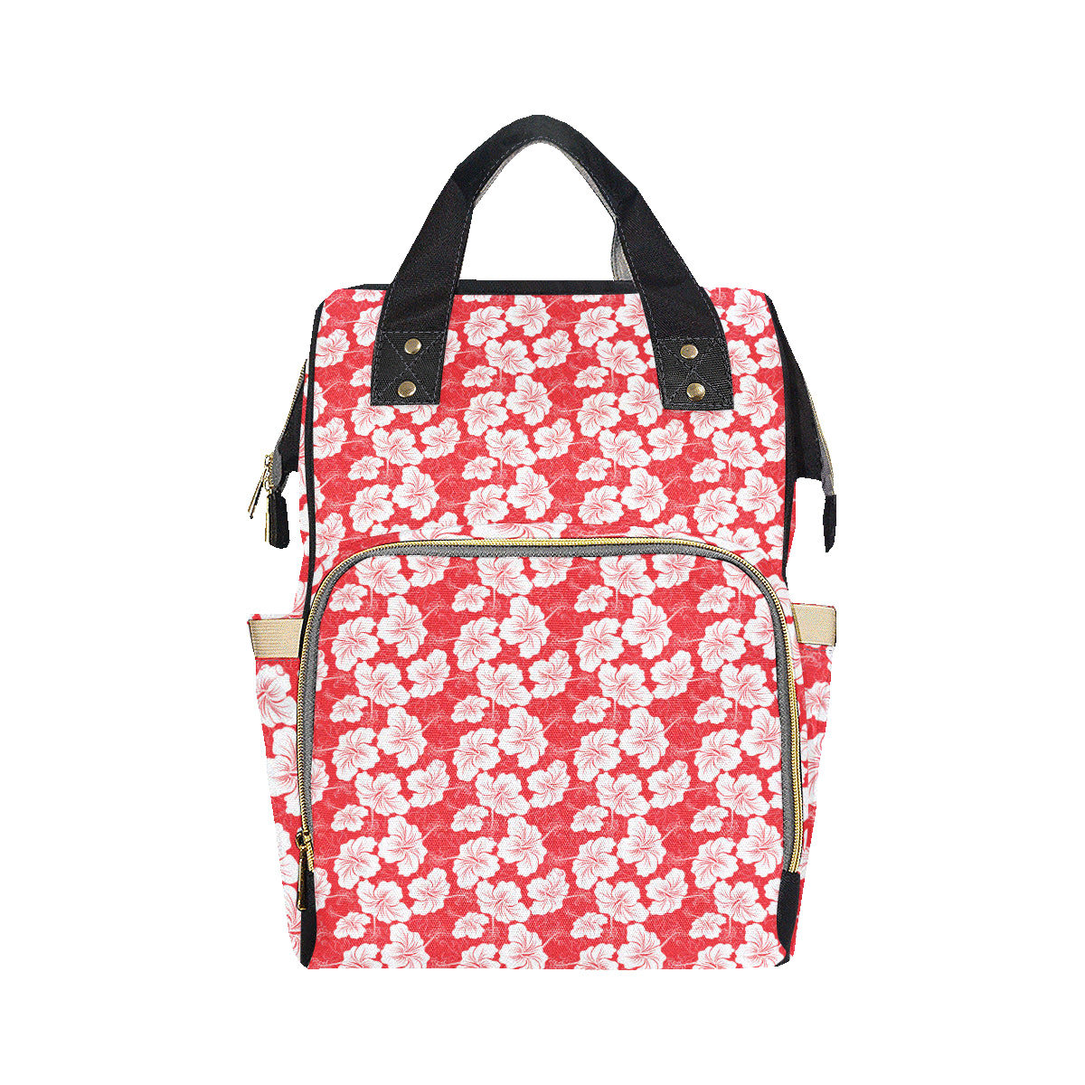 Flower Hawaiian Hibiscus Red Background Print Diaper Bag Backpack