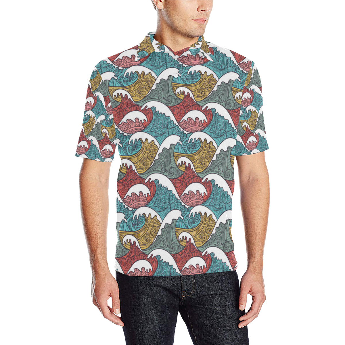 Tribal Wave Pattern Print Men Polo Shirt