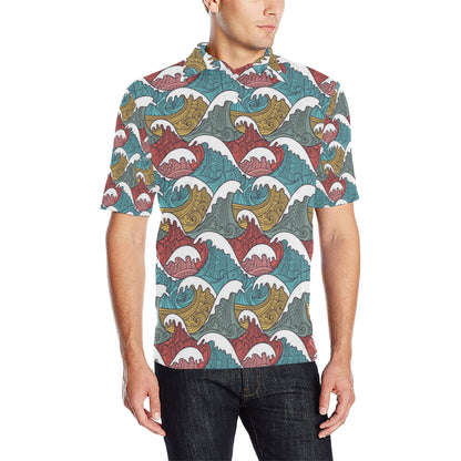 Tribal Wave Pattern Print Men Polo Shirt