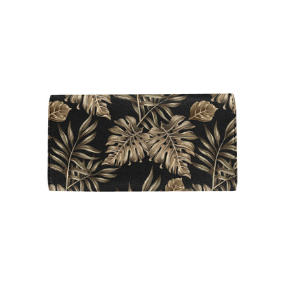 Brown Tropical Palm Leaves Women's Trifold Wallet