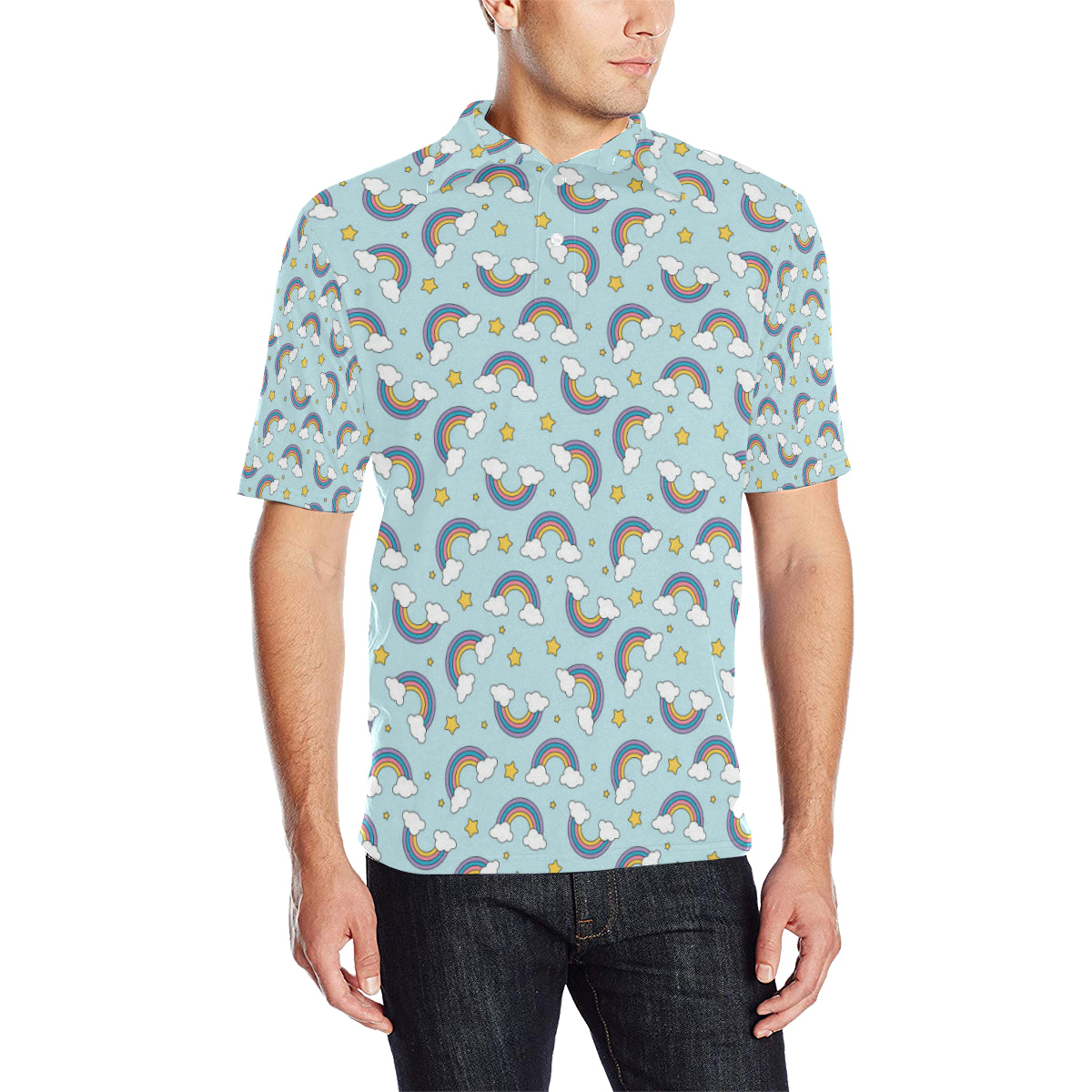 Rainbow Cloud Print Pattern Men Polo Shirt