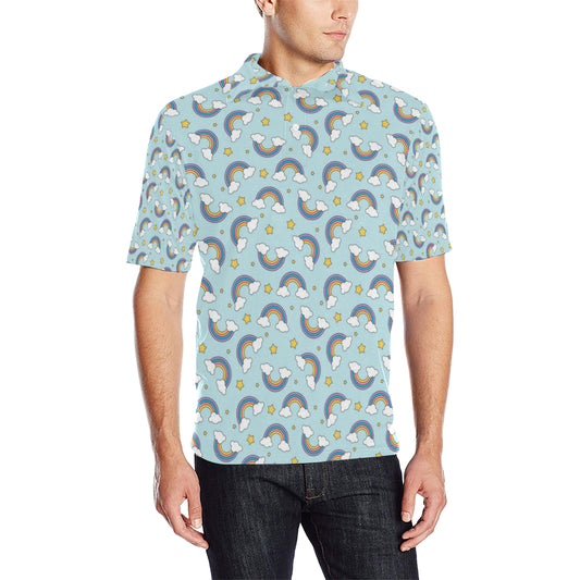 Rainbow Cloud Print Pattern Men Polo Shirt